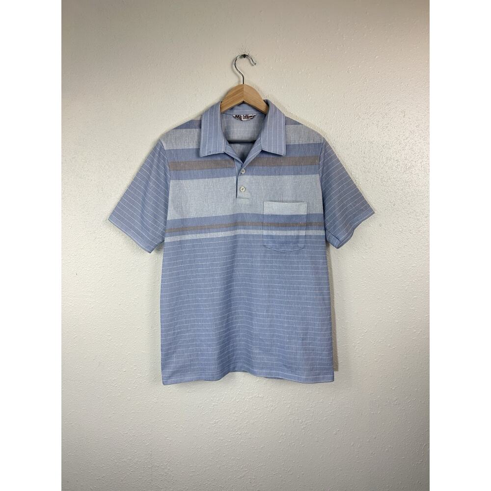 Vintage Mr California Polo Shirt Mens Medium Blue THIN 80s Short Sleeve Casual